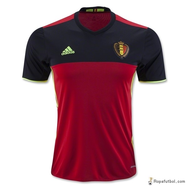 Camiseta Belgica Replica Primera Ropa 2016 Rojo Negro